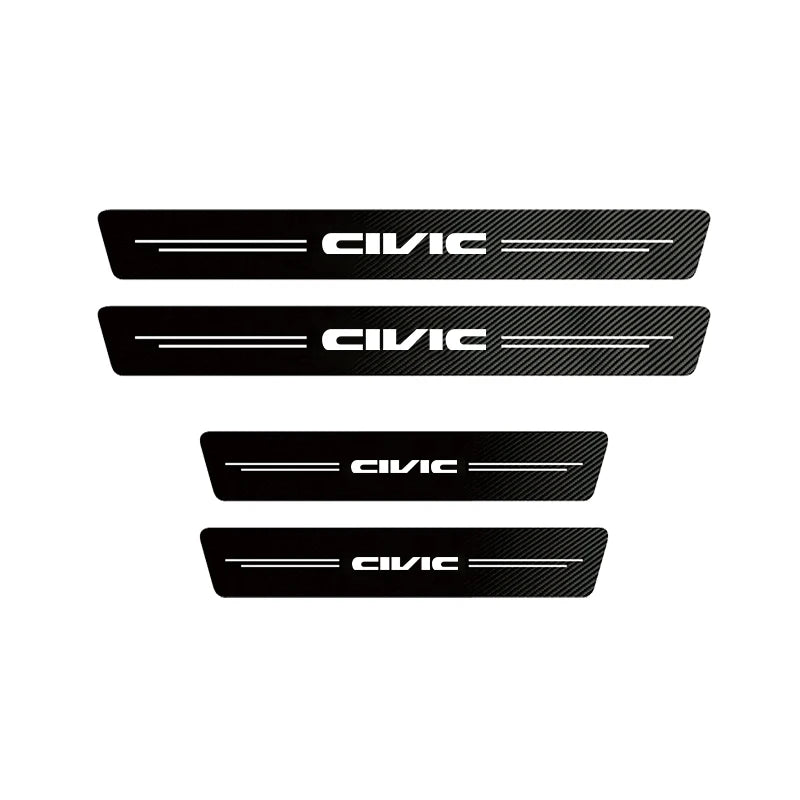 Three black carbon fiber door sill protector stickers for select Honda models