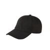 Black classic cotton dad hat with a curved brim shown from the side.