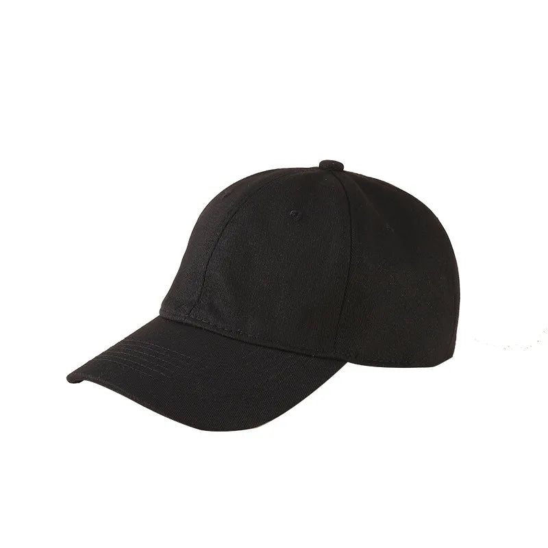 Black classic cotton dad hat with a curved brim shown from the side.