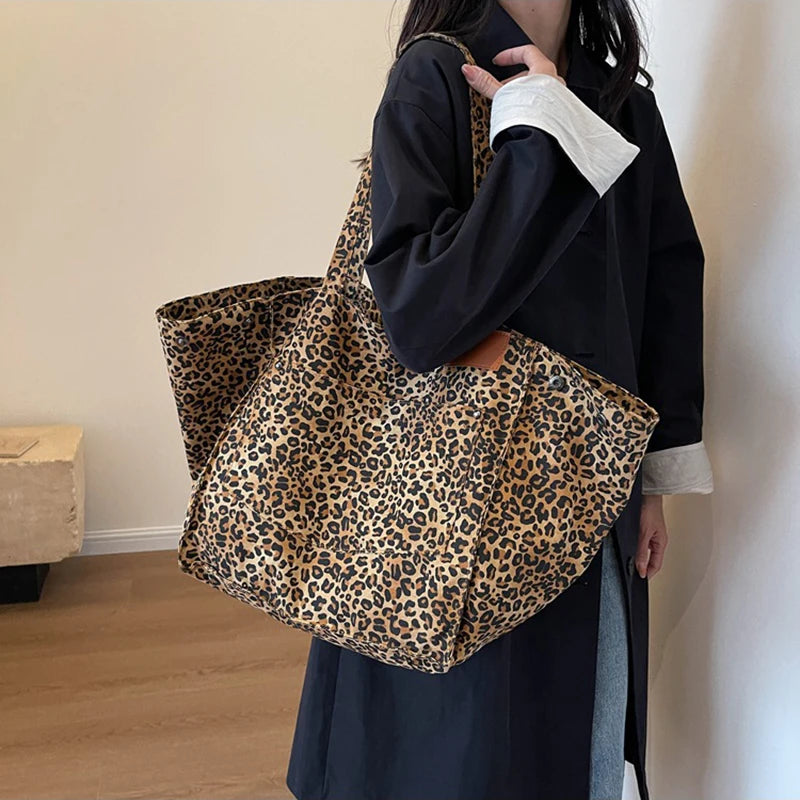Vintage Leopard Print Canvas Tote Bag