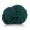 A ball of dark green chunky chenille yarn used for knitting and crochet