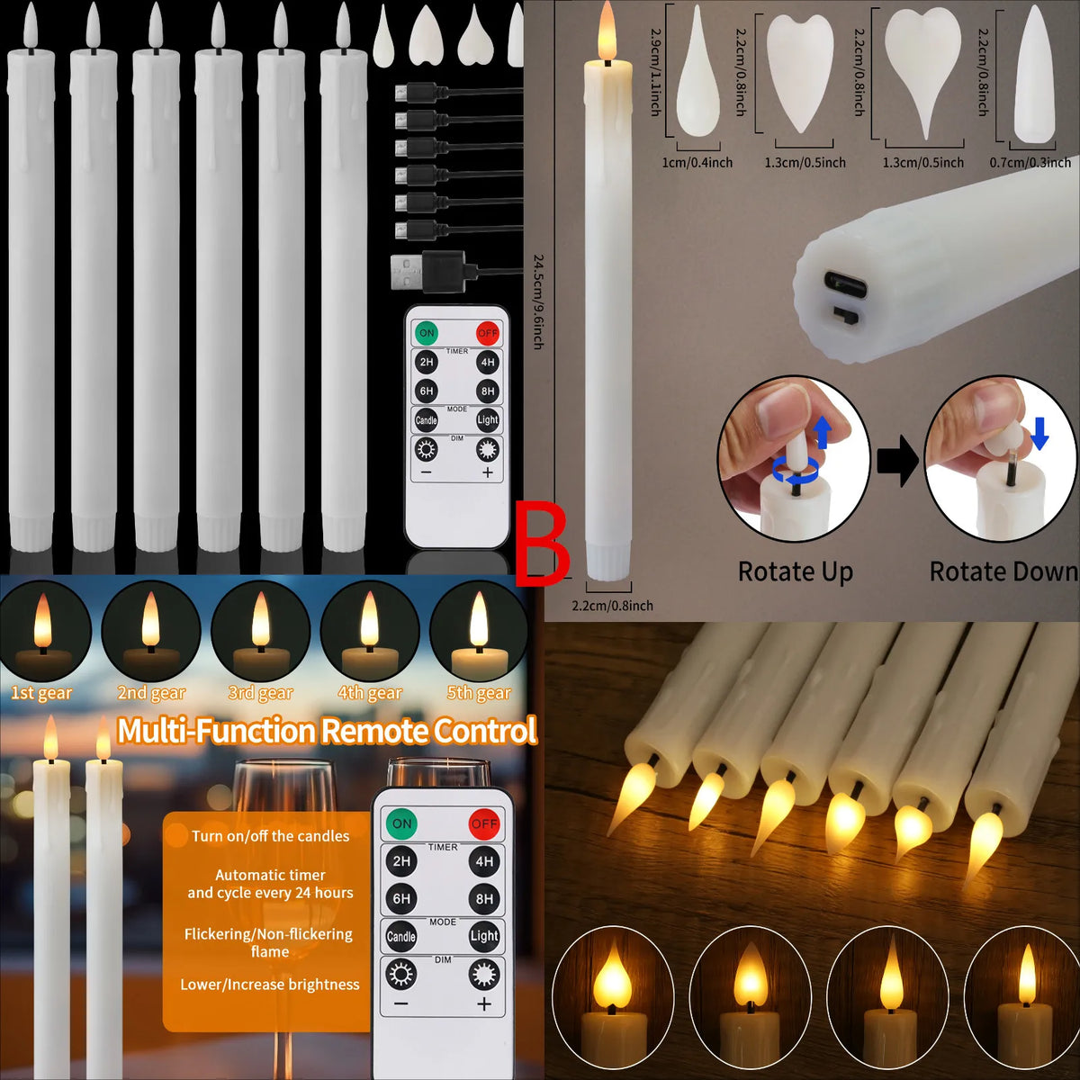 LED Flameless Taper Candles with Remote Control