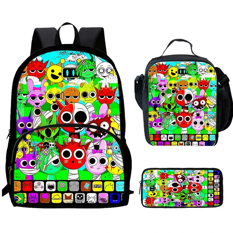 Cartable Enfant Cartoon Sprunki avec Pochette Avant