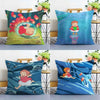 A set of four colorful cartoon-themed pillow covers featuring characters from Ponyo in various scenes.