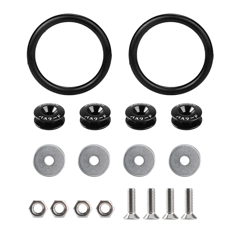 Kit of black aluminum quick release bumper fasteners and mounting rings