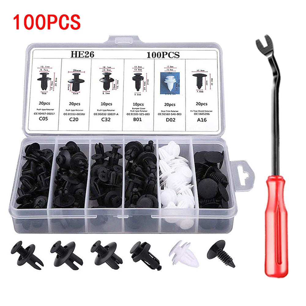 Assorted Plastic Push-Type Retainer Clips for Auto Body & Trim (100-Piece)