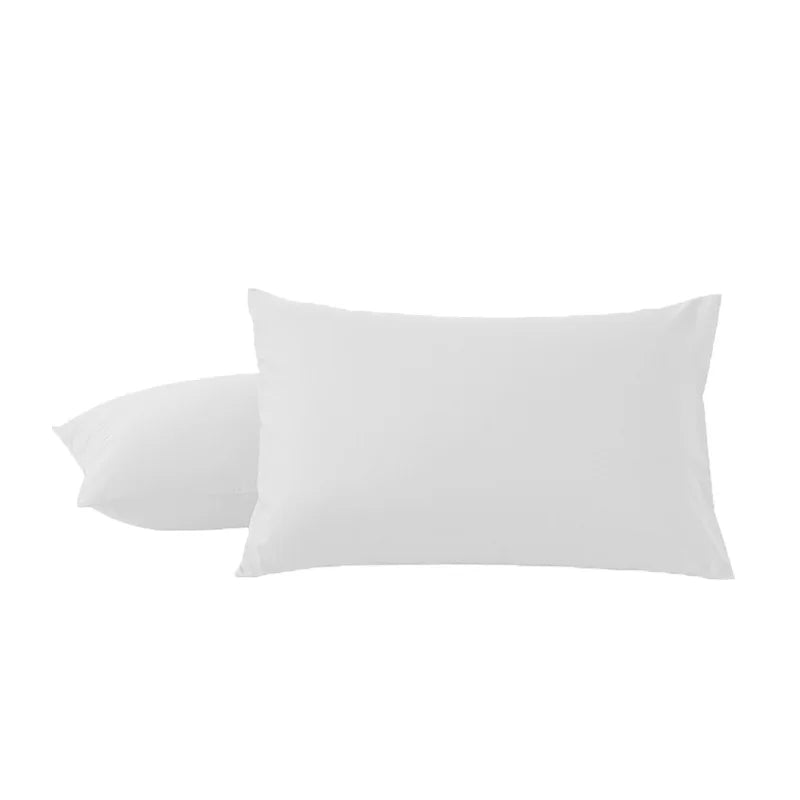 A white microfiber pillowcase with an envelope closure is shown.