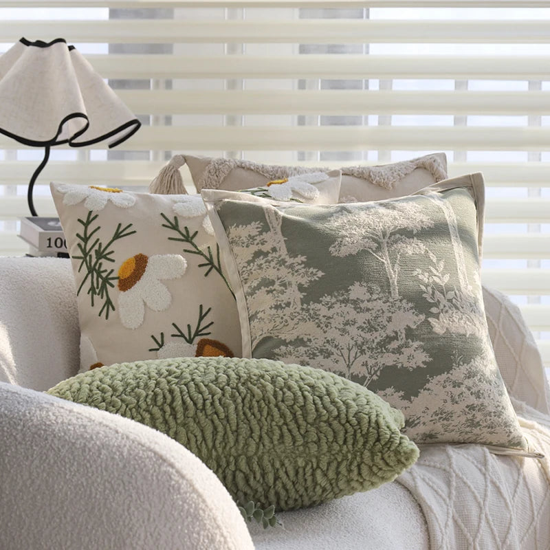 Embroidered Floral Cotton Cushion Cover – 18x18 Inches