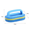 Blue and yellow household sponge cleaning brush with an ergonomic handle.
