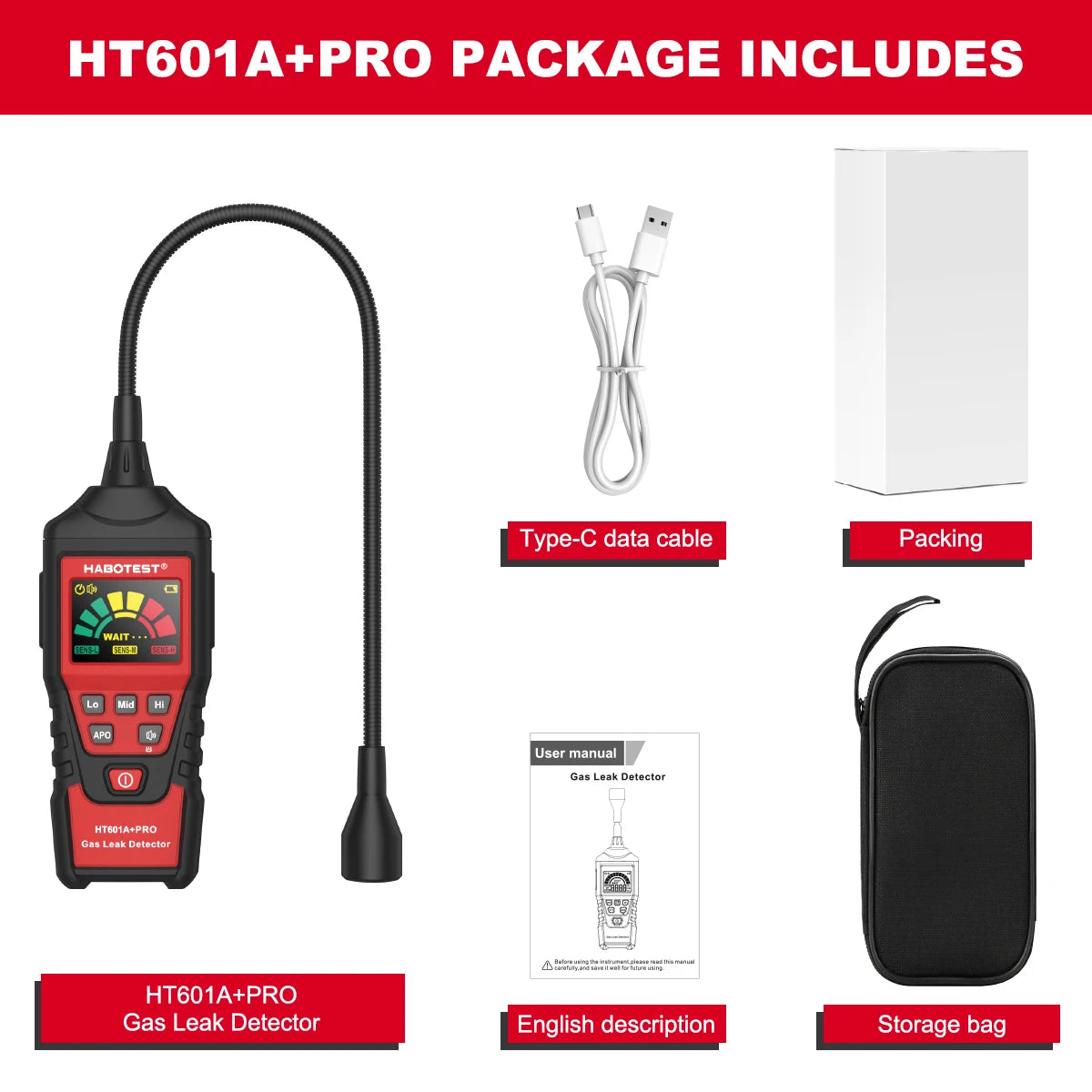 Portable Combustible Gas Leak Detector with Flexible Probe