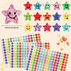A collection of colorful glitter star stickers featuring various happy face designs and shapes.