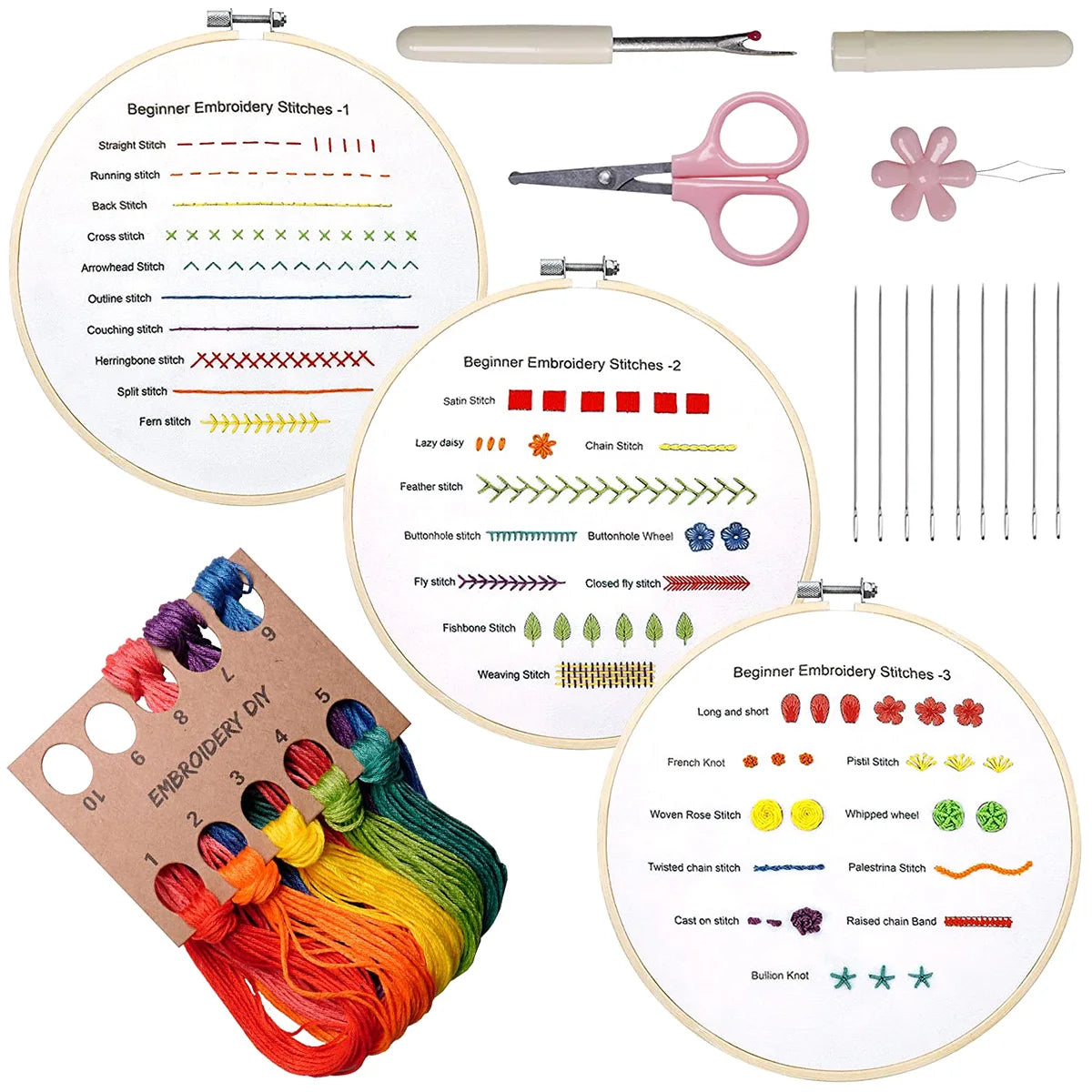 Embroidery Stitch Practice Kit with 30 Stitches for Beginners