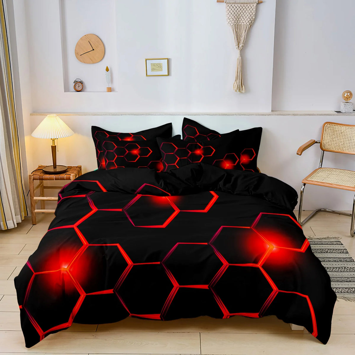 Geometric 3D Hexagonal Honeycomb Duvet Cover Set