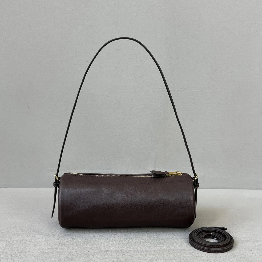 Vintage Y2K Vegetable-Tanned Leather Cylinder Bag