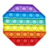 A colorful plastic fidget toy shaped like a pyramid with multiple colored bubbles for sensory play.