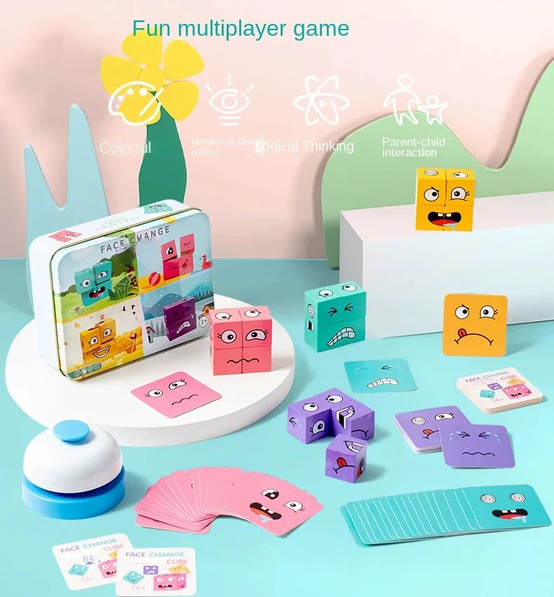 Wooden Face-Changing Cube Puzzle Game for Kids