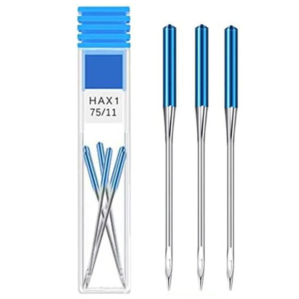 A package of three HAX1 sewing machine needles for stretch fabric, packaged in a clear plastic case.