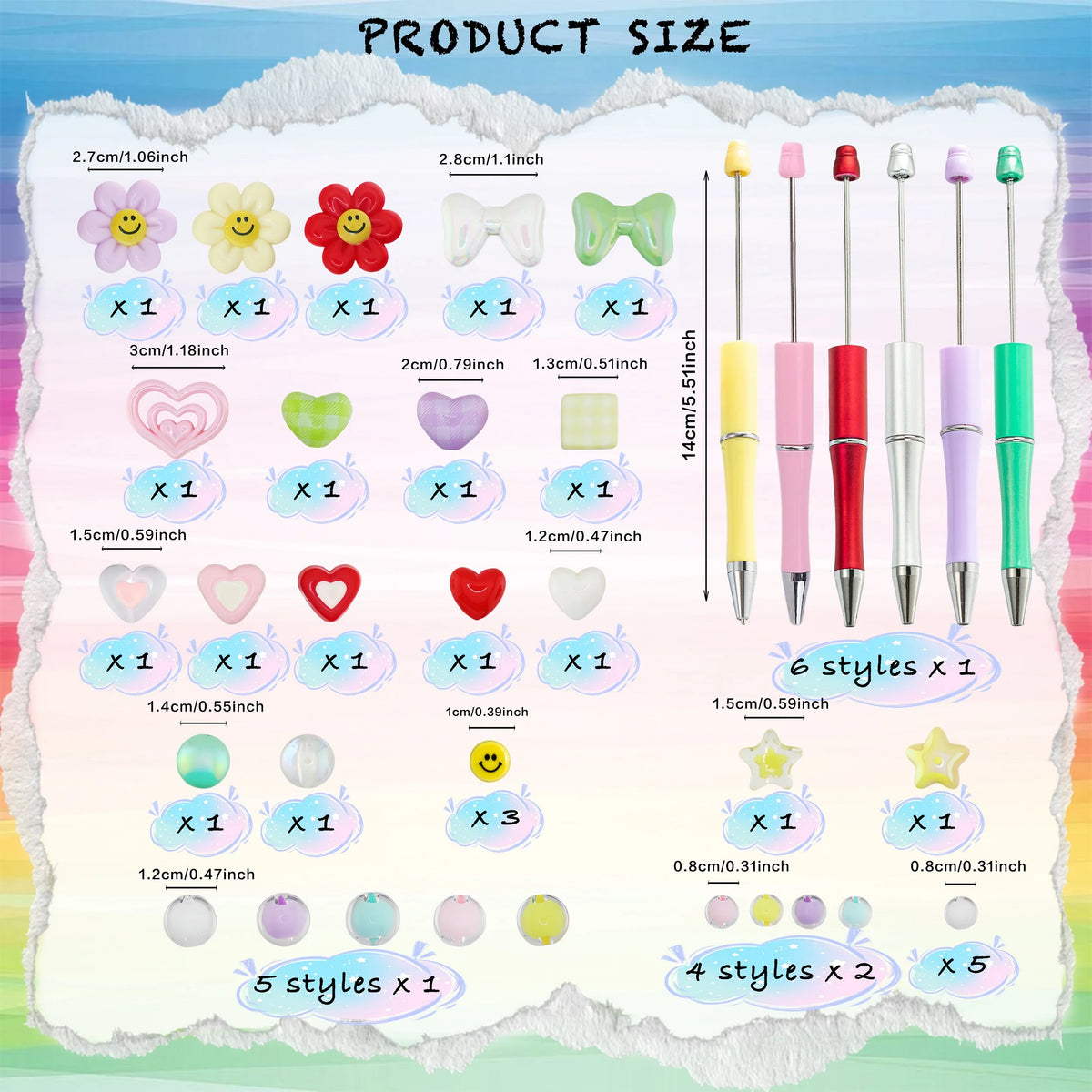 Cute Acrylic Beaded Ballpoint Pens – Set of 6