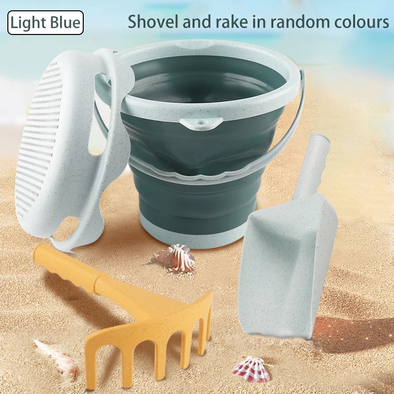 Collapsible Beach Toy Set with Bucket, Shovel & Rake