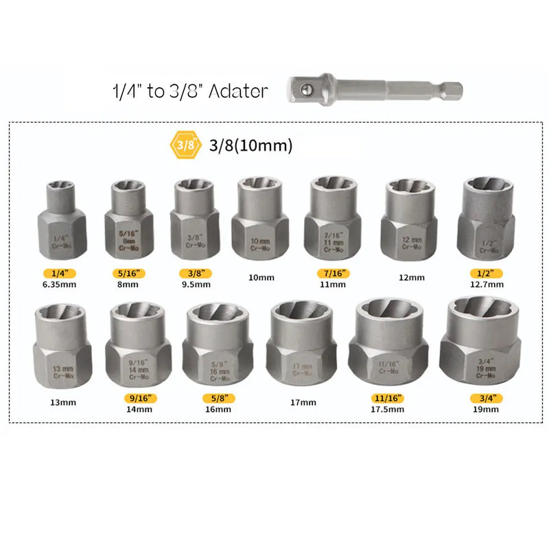14-Piece Impact Bolt & Nut Extractor Set with Storage Case