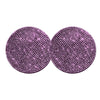 A set of two purple diamond-encrusted non-slip cup holder coasters.