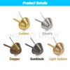 A collection of metal bag bottom feet studs in various finishes including gold, silvery, copper, gunblack, and light golden.
