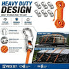 A set of 12 heavy duty aluminum alloy tent ropes and hooks for securing loads.
