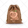 A brown drawstring storage bag featuring a cute capybara illustration.