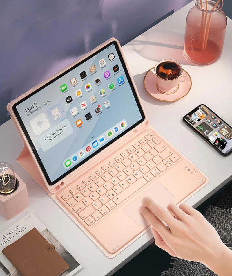 iPad Keyboard Case with Touchpad - Foldable Smart Cover for Multiple iPad Models