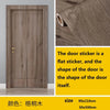 A vertical wooden door featuring a light brown wood grain texture, shown next to a roll of matching sticker material.