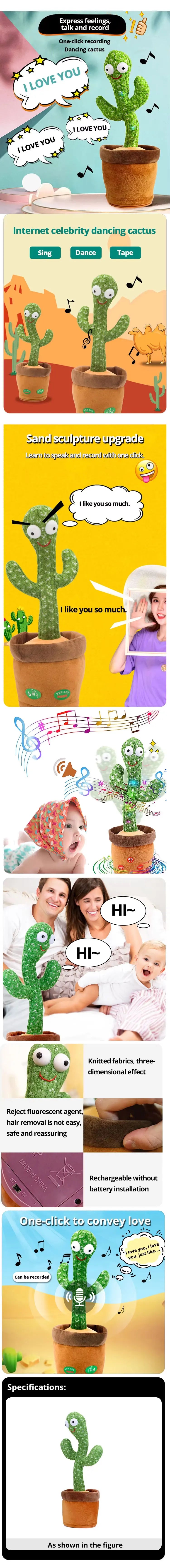 Dancing Cactus Toy with Music and Repeat Talking