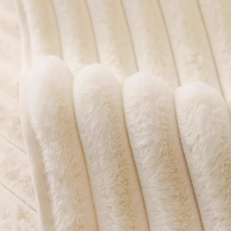 A close-up of a cream-colored plush anti-slip sofa cushion mat with vertical ribbed texture.