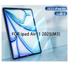 A clear tempered glass screen protector for a 2025 iPad Air is shown on a device.