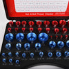 A black tool featuring 52 pieces of metric and SAE bolt and nut thread checkers for measuring threads.