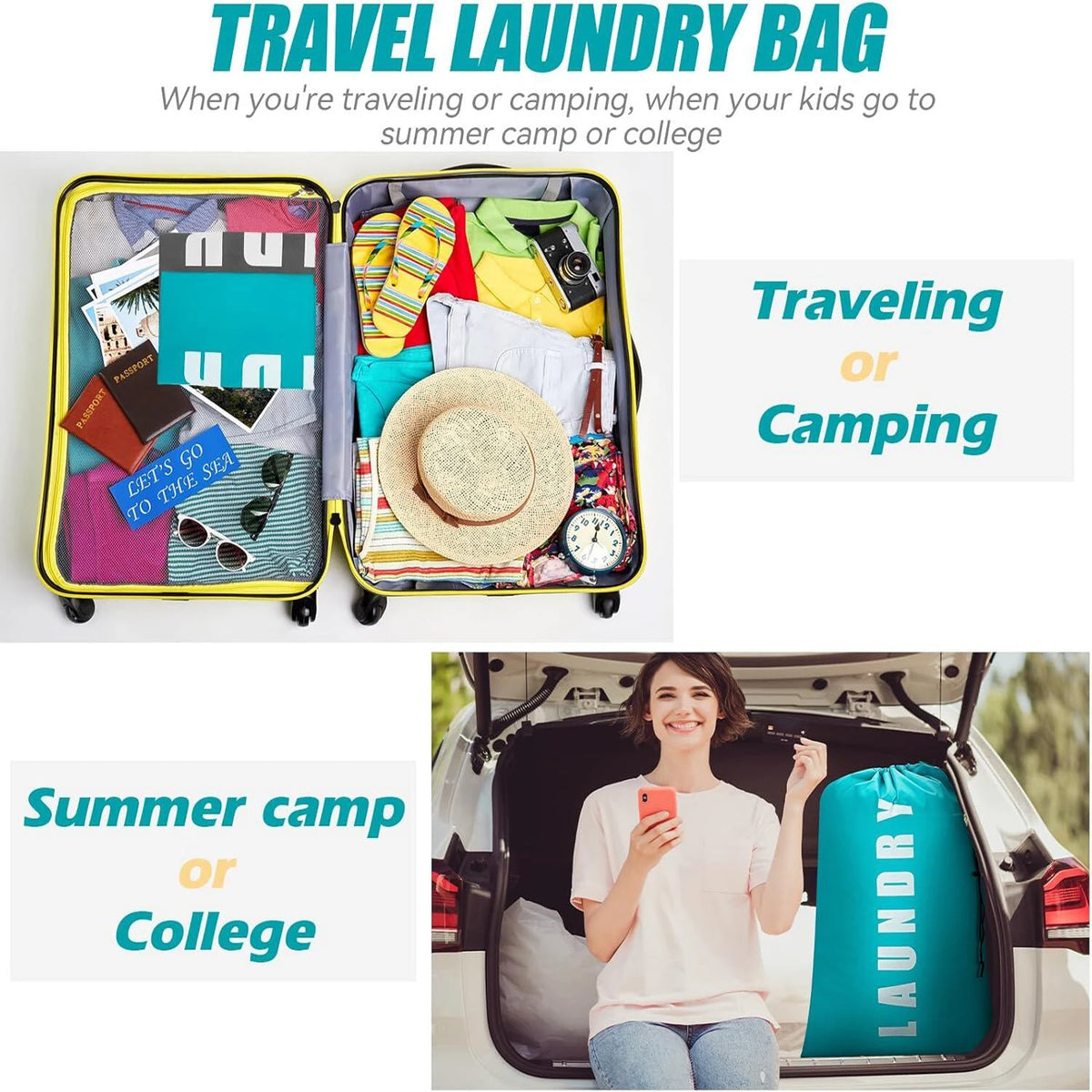 Reusable Travel Laundry Bags with Drawstring (2-Pack)