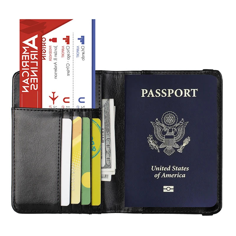 Classic PU Leather Passport Holder with US Flag Detail