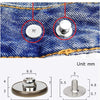 Close-up of a denim fabric showing a button sticking out, next to diagrams illustrating the flat bottom and sticking out feat
