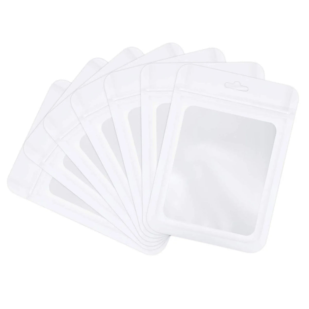 A stack of 50 clear plastic zipper bags with a window for jewelry and small item packaging