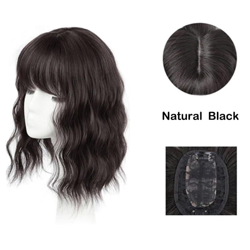 14-Inch Wavy Clip-In Hair Topper with Bangs