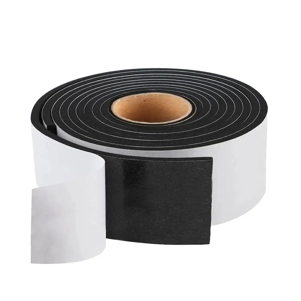 Roll of black 5mm thick EVA foam tape with strong adhesive for sealing and cushioning