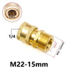 Brass pressure washer adapter kit with M22 to quick connect fitting and 15mm dimension.