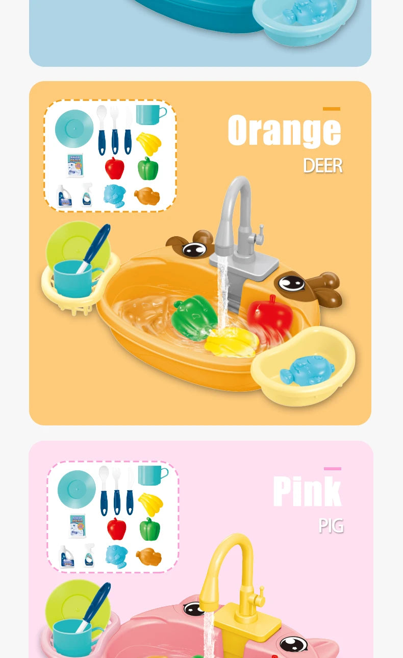Kids Electric Toy Dishwasher with Automatic Water Cycle