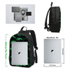 Black soccer star backpack with a laptop sleeve and accessories shown in various views.