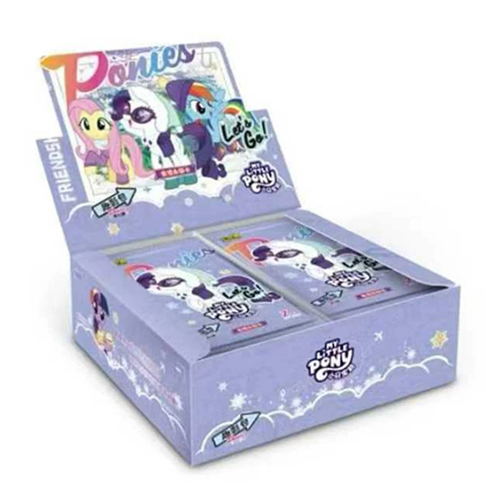 A box of My Little Pony Friendship Eternal Radiant Moon Gilded card pack featuring colorful pony characters.