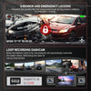 A dashboard camera system featuring G-sensor and emergency locking, along with a loop recording function and 64GB memory card