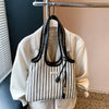 Striped Canvas Tote Bag with Crossbody Strap
