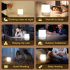 A collection of scenes showing a touch dimmable LED table lamp used for various purposes like drinking water, warmth to sleep
