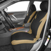 Car seat covers featuring a honeycomb mesh pattern on a black fabric with tan accents.