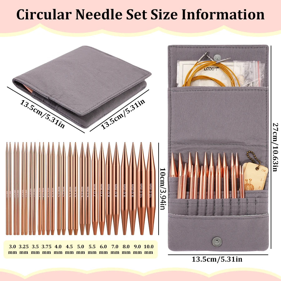 Portable Bamboo Circular Knitting Needle Set with Storage Case