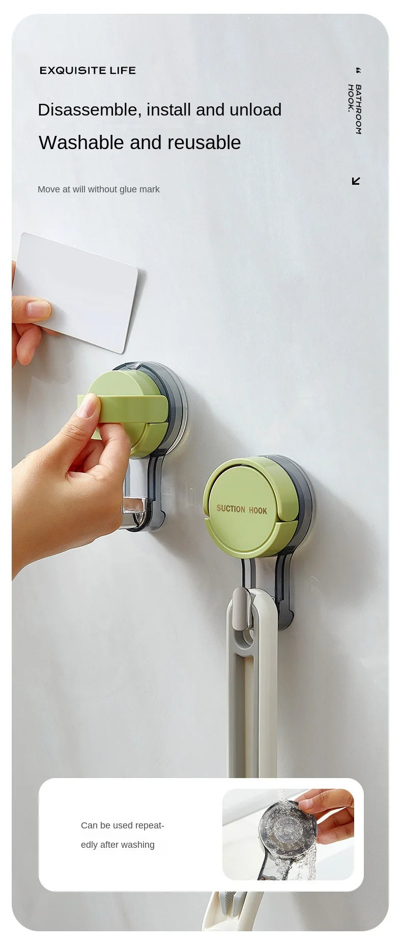 Strong Vacuum Suction Hooks with Adhesive Mount, No-Drilling Design for Home and Bathroom